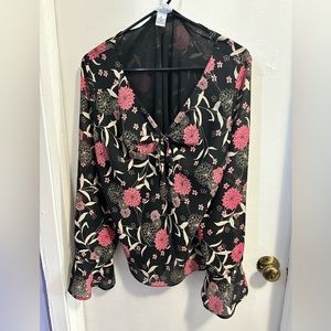 Ann Taylor Loft Floral Blouse with Bell Sleeves